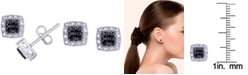 Macy's Black and White Diamond 1/3 ct. t.w. Cushion Square Stud Earrings in Sterling Silver